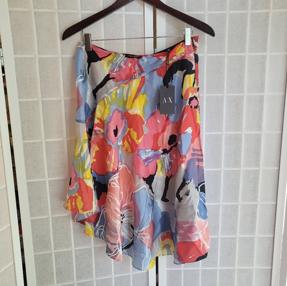 Vintage A/X Armani Exchange Floral Print Silk High Low Skirt NWT Sz 4